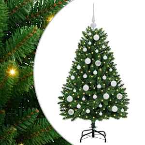 vidaXL Tehisj&otilde;ulupuu 120 cm 150 LED-i Soe valge PVC ja teras Roheline