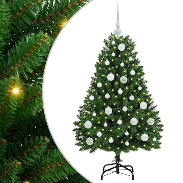 vidaXL Tehisj&otilde;ulupuu 120 cm 150 LED-i Soe valge PVC ja teras Roheline