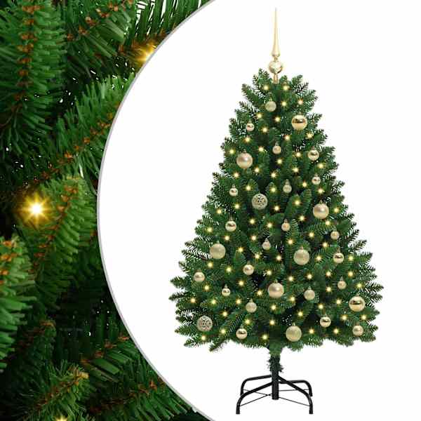 vidaXL Tehisj&otilde;ulupuu 120 cm 150 LED-i Soe valge PVC ja teras Roheline