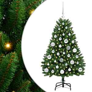 vidaXL Tehisj&otilde;ulupuu 120 cm 150 LED-i Soe valge PVC ja teras Roheline