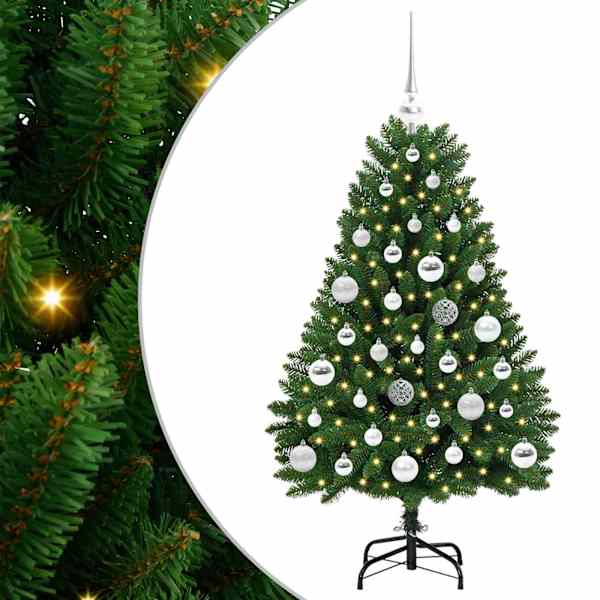 vidaXL Tehisj&otilde;ulupuu 120 cm 150 LED-i Soe valge PVC ja teras Roheline