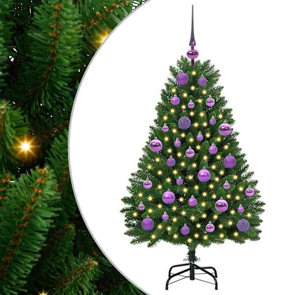 vidaXL Tehisj&otilde;ulupuu 120 cm 150 LED-i Soe valge PVC ja teras Roheline