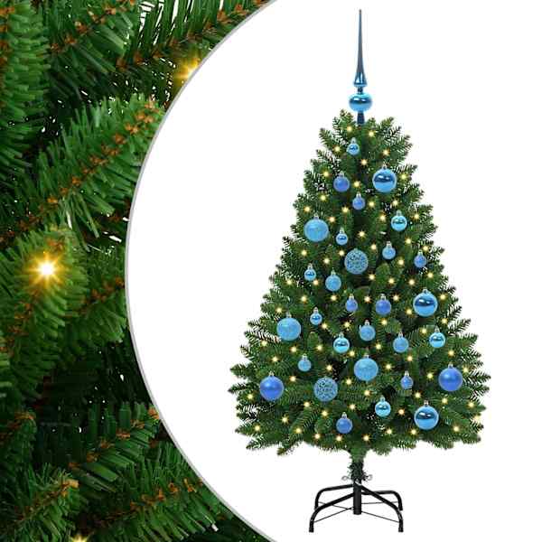 vidaXL Tehisj&otilde;ulupuu 120 cm 150 LED-i Soe valge PVC ja teras Roheline