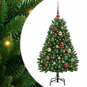 vidaXL Tehisj&otilde;ulupuu 120 cm 150 LED-i Soe valge PVC ja teras Roheline