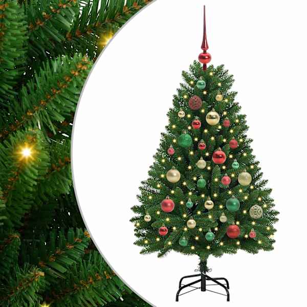 vidaXL Tehisj&otilde;ulupuu 120 cm 150 LED-i Soe valge PVC ja teras Roheline