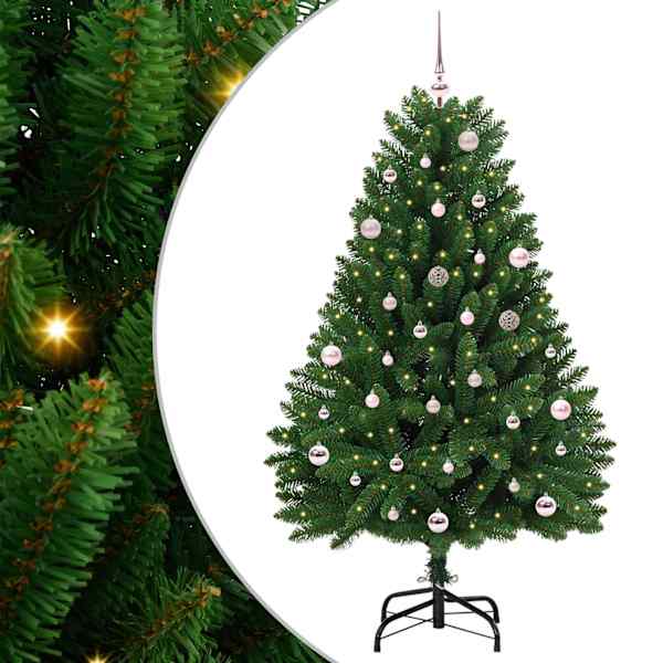 vidaXL Tehisj&otilde;ulupuu 150 cm 150 LED-i Soe valge PVC ja teras Roheline