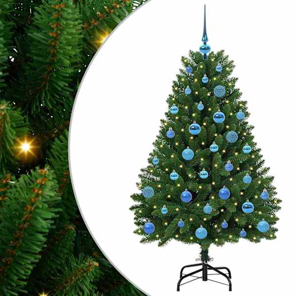 vidaXL Tehisj&otilde;ulupuu 150 cm 150 LED-i Soe valge PVC ja teras Roheline
