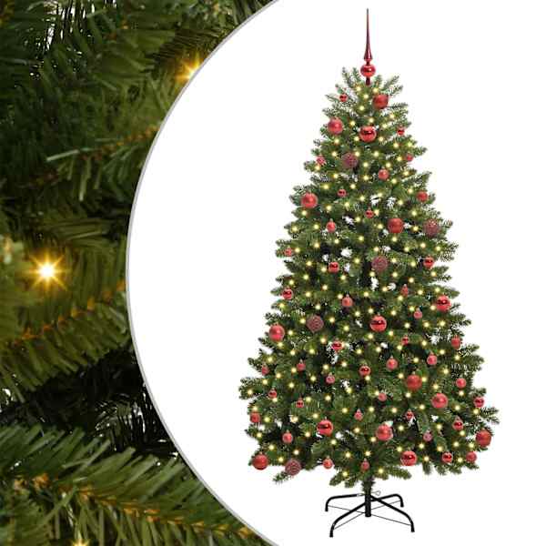vidaXL Tehisj&otilde;ulupuu 180 cm 300 LED-i Soe valge PVC ja teras Roheline
