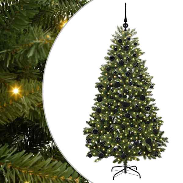vidaXL Tehisj&otilde;ulupuu 180 cm 300 LED-i Soe valge PVC ja teras Roheline
