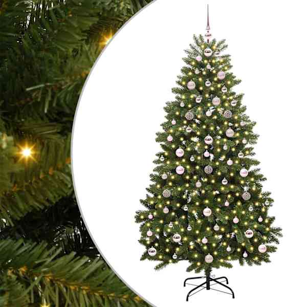 vidaXL Tehisj&otilde;ulupuu 180 cm 300 LED-i Soe valge PVC ja teras Roheline