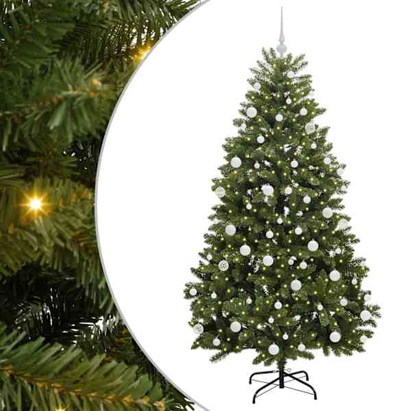 vidaXL Tehisj&otilde;ulupuu 180 cm 300 LED-i Soe valge PVC ja teras Roheline