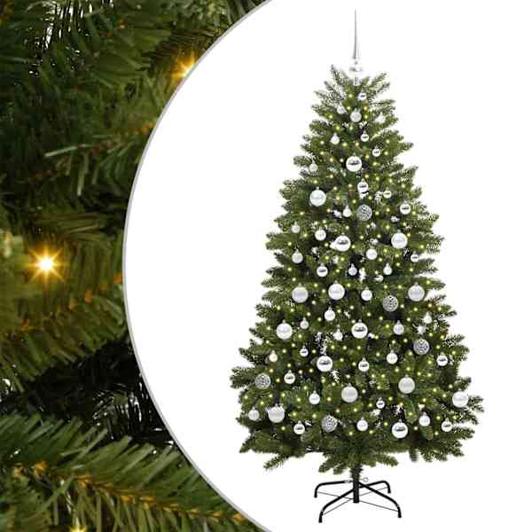 vidaXL Tehisj&otilde;ulupuu 180 cm 300 LED-i Soe valge PVC ja teras Roheline