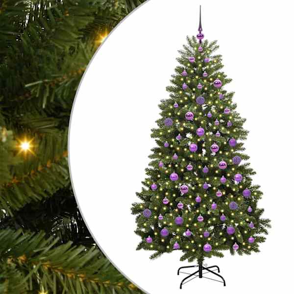 vidaXL Tehisj&otilde;ulupuu 180 cm 300 LED-i Soe valge PVC ja teras Roheline