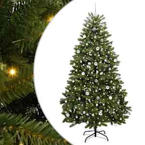 vidaXL Tehisj&otilde;ulupuu 240 cm 300 LED-i Soe valge PVC ja teras Roheline