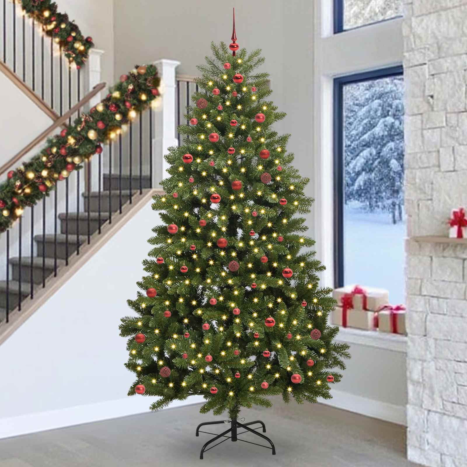vidaXL Kunstigt juletræ 270 cm 300 LED'er Varm hvid PVC og Stål Grøn