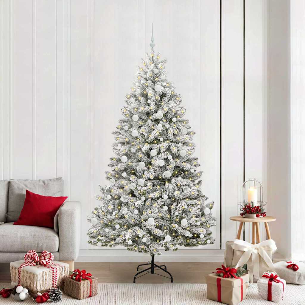 Sapin de Noël artificiel Vert et blanc 210 cm PVC et métal