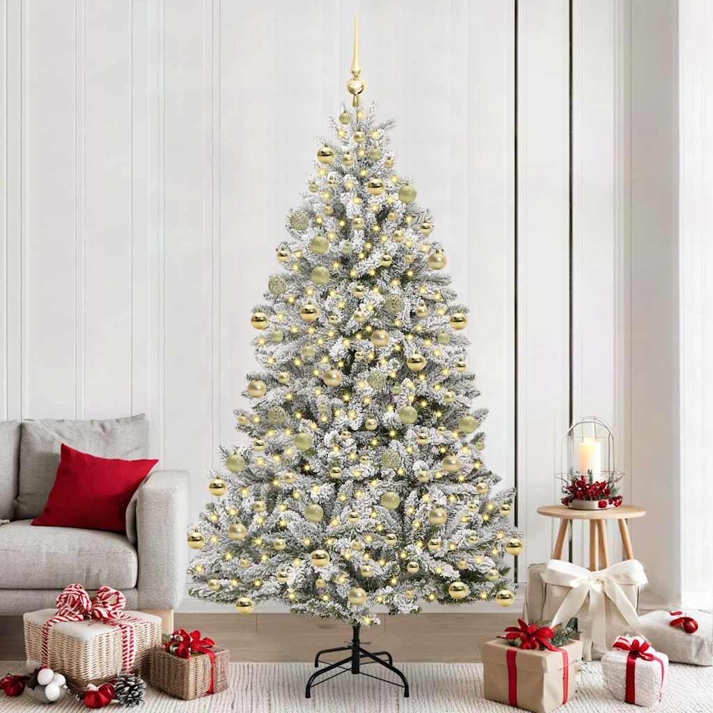 Sapin de Noël artificiel Vert et blanc 210 cm PVC et métal