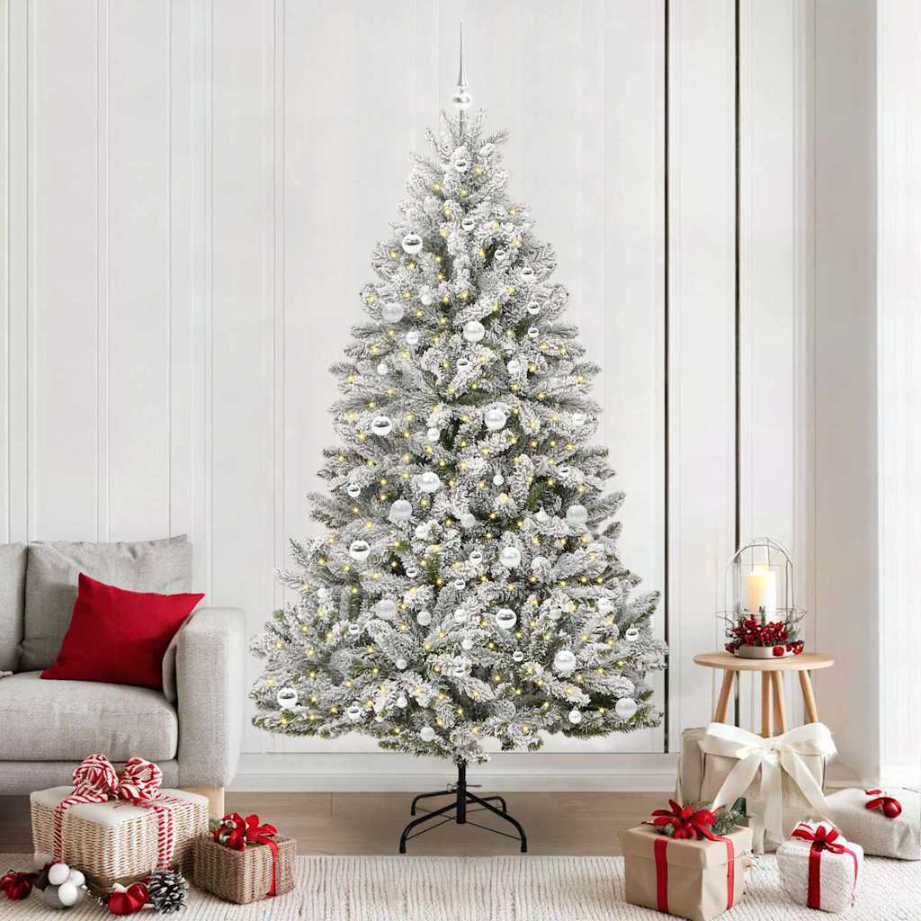 Sapin de Noël artificiel Vert et blanc 210 cm PVC et métal