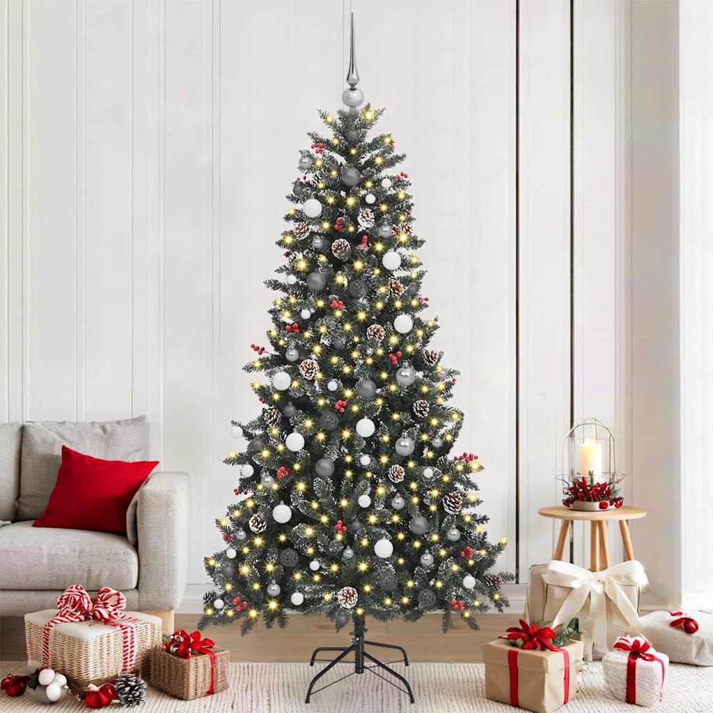 Sapin de Noël with Decorative String Lights Vert 210 cm PVC