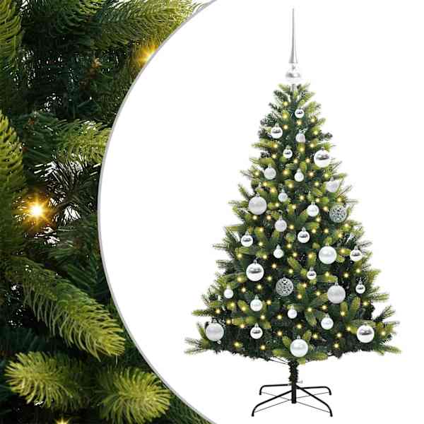 vidaXL Tehis hingedega j&otilde;ulupuu 150 LEDi Roheline 120 cm PVC ja PE