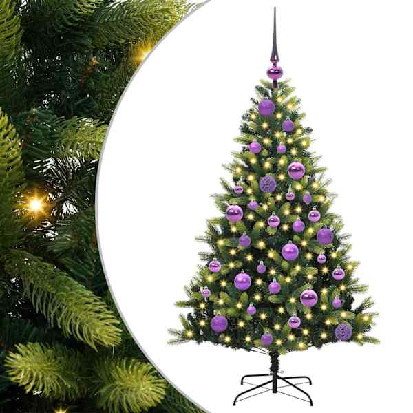 vidaXL Tehis hingedega j&otilde;ulupuu 150 LEDi Roheline 120 cm PVC ja PE