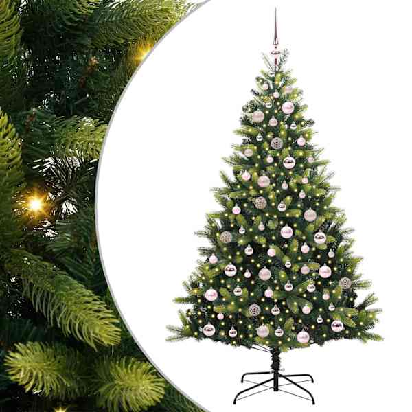 vidaXL Tehis hingedega j&otilde;ulupuu 300 LED-iga Roheline 180 cm PVC ja PE