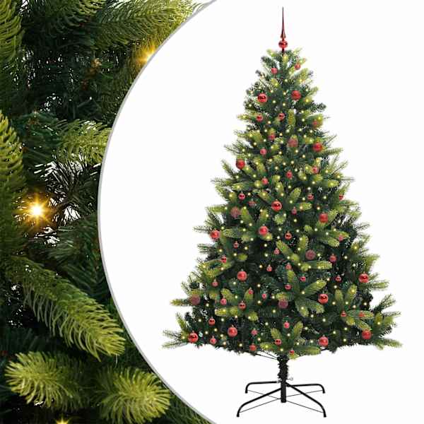 vidaXL Tehis hingedega j&otilde;ulupuu 300 LED-iga Roheline 210 cm PVC ja PE