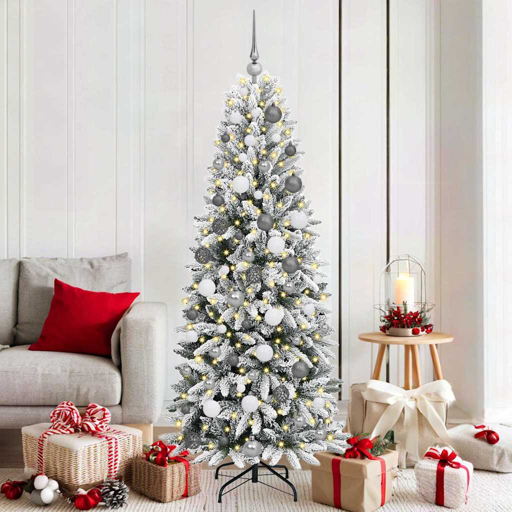 Arbre de Noël with Decorative String Lights Blanc 180 cm PVC
