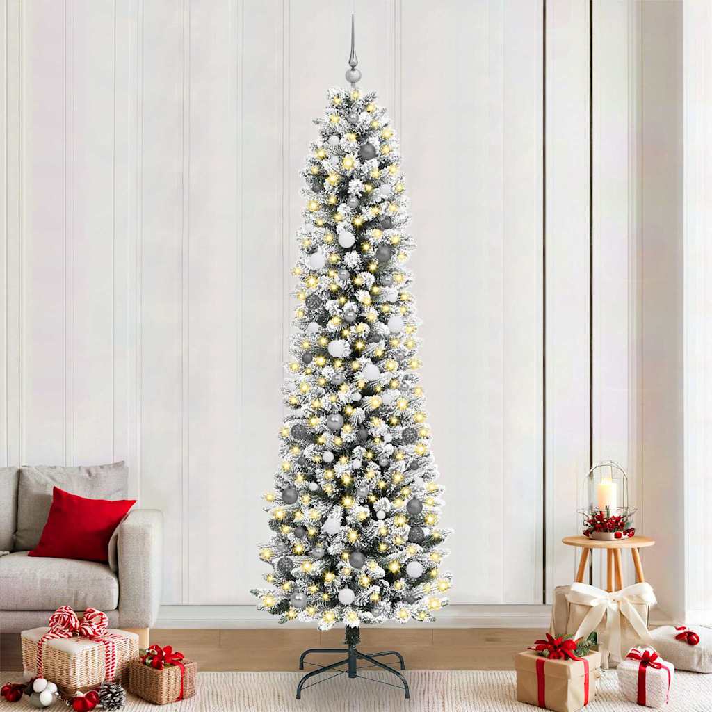 Arbre de Noël with Decorative String Lights Blanc 240 cm PVC