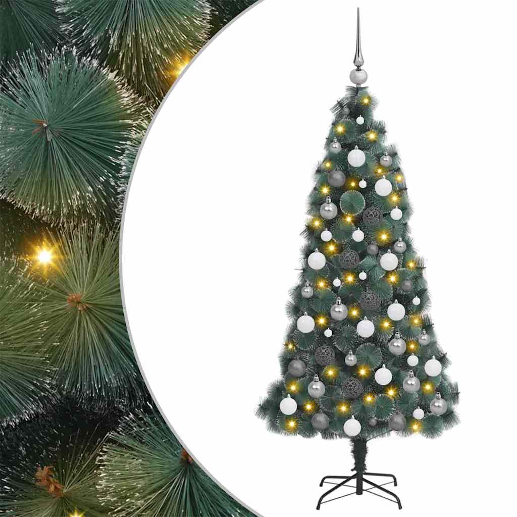 Sapin de Noël artificiel LED & Set de boules Vert 150 cm PET