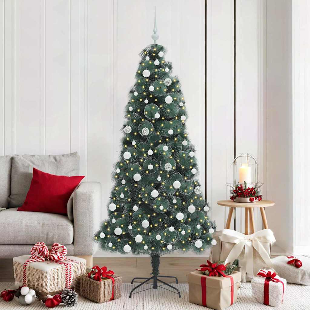 vidaXL Brad Christmas artificial pre-iluminat cu set de globuri 180 cm