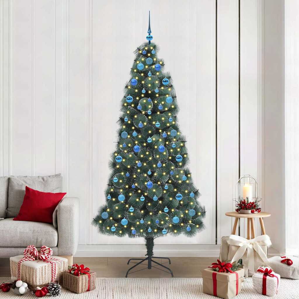 vidaXL Brad de Crăciun artificial cu luminițe și set de globuri 210 cm