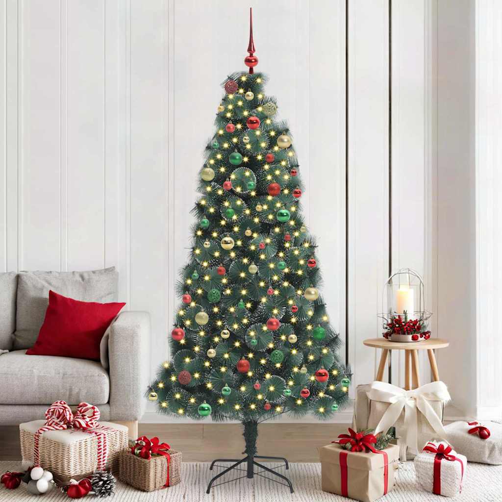 vidaXL Brad de Crăciun artificial cu lumini, set cu globuri 210 cm