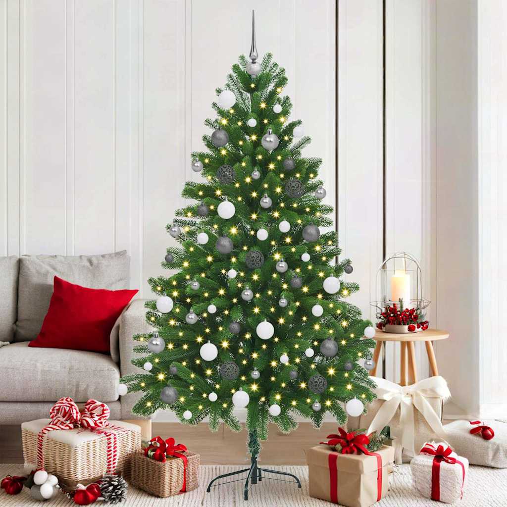 Sapin de Noël artificiel avec des lumières à LED Vert 180 cm PE