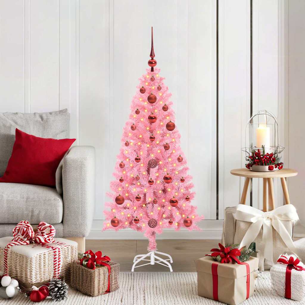 Sapin de Noël avec 150 LED avec support Rose 120 cm PVC