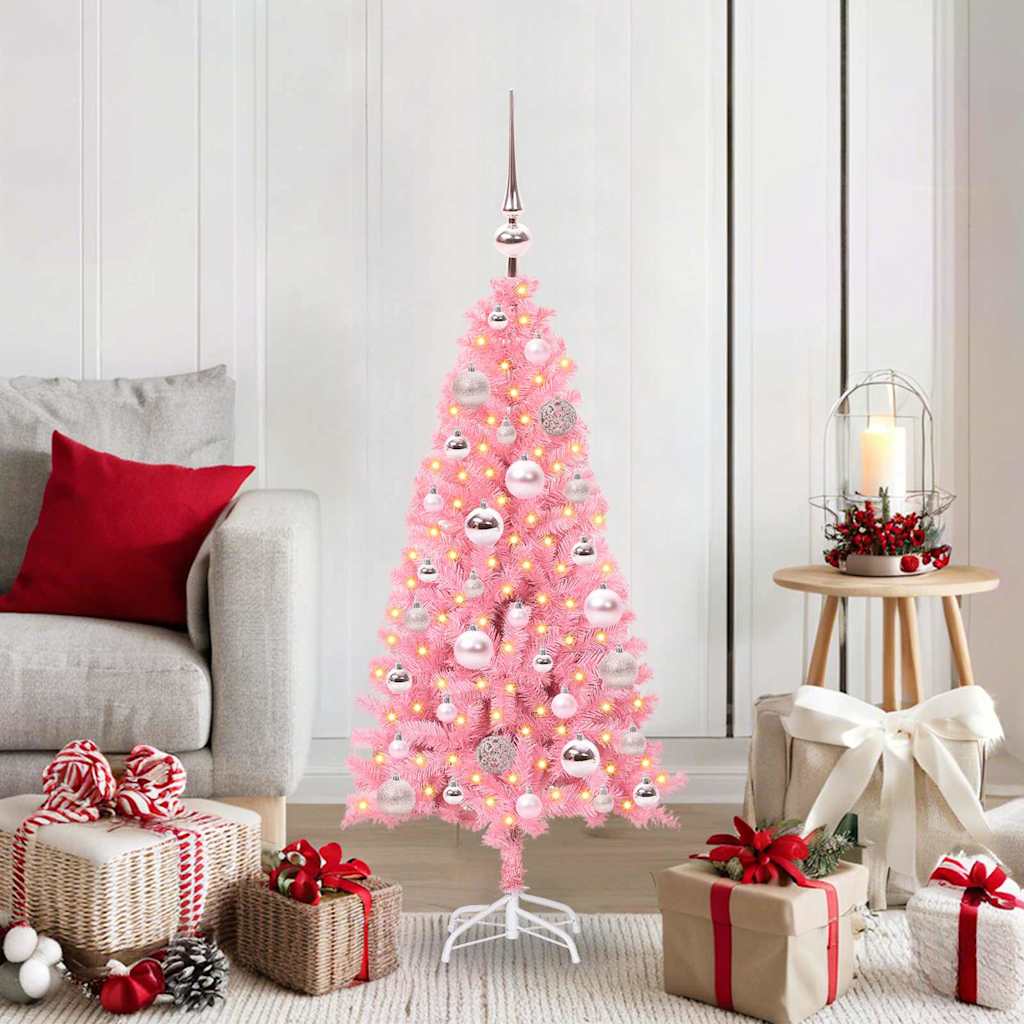 Sapin de Noël avec 150 LED avec support Rose 120 cm PVC