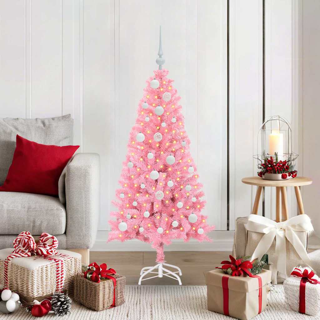Sapin de Noël avec 150 LED avec support Rose 120 cm PVC