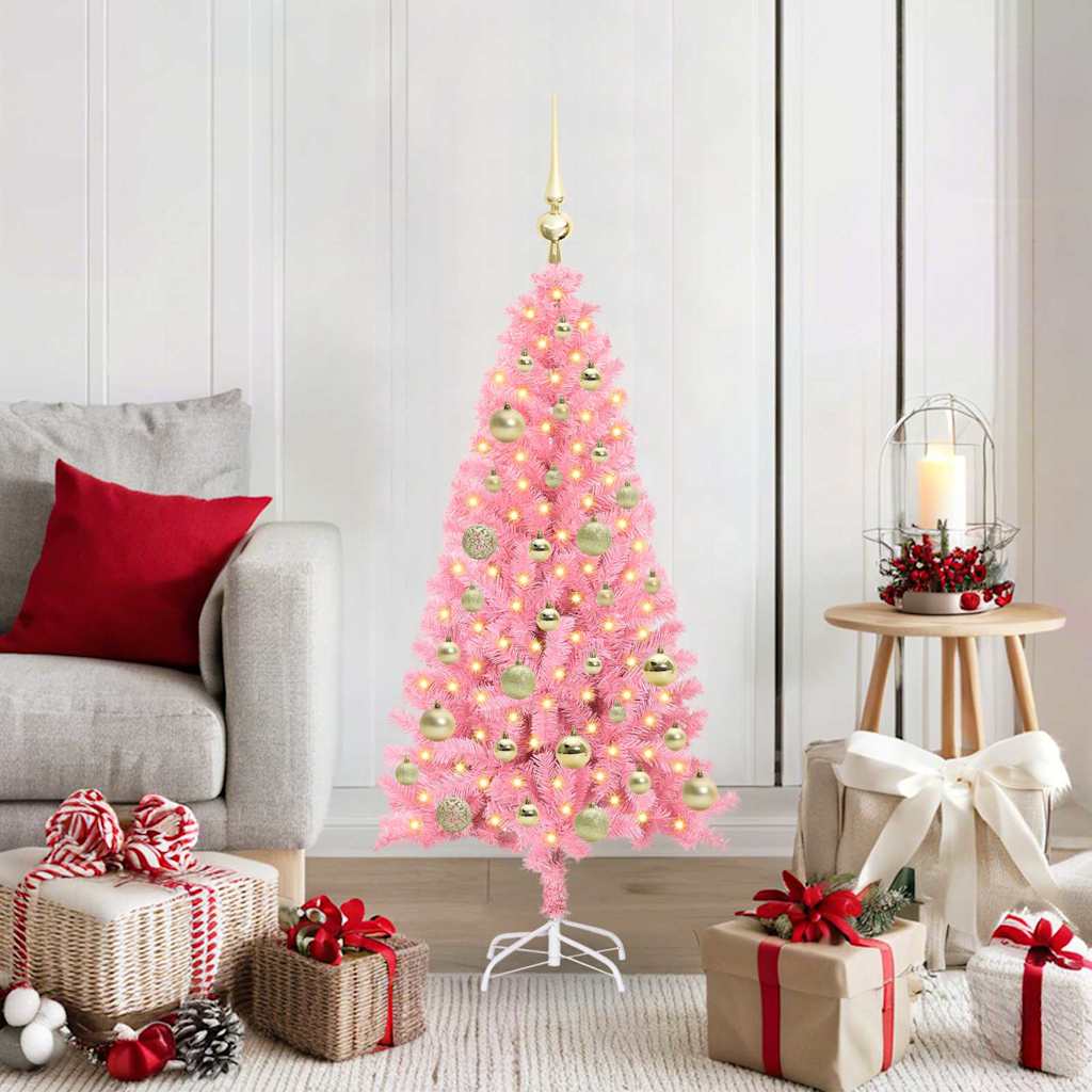 Sapin de Noël avec 150 LED avec support Rose 120 cm PVC
