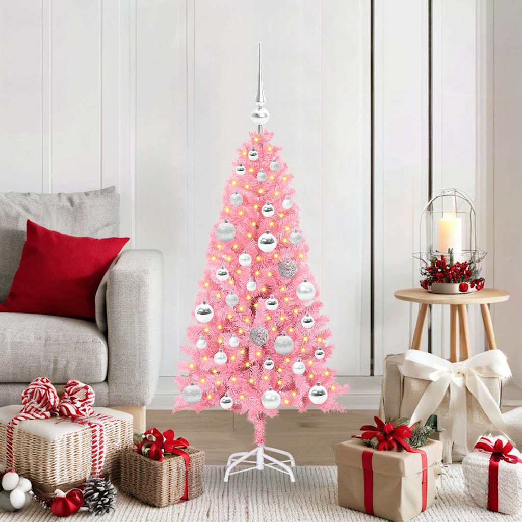 Sapin de Noël avec 150 LED avec support Rose 120 cm PVC
