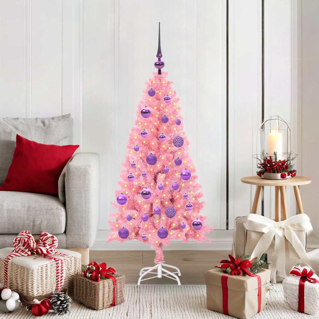Sapin de Noël avec 150 LED avec support Rose 120 cm PVC