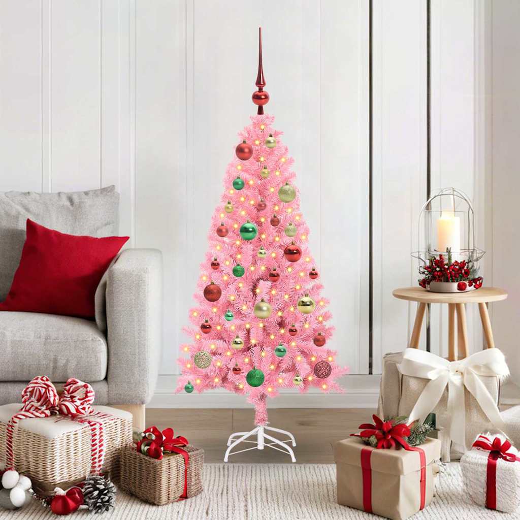 Sapin de Noël avec 150 LED avec support Rose 120 cm PVC