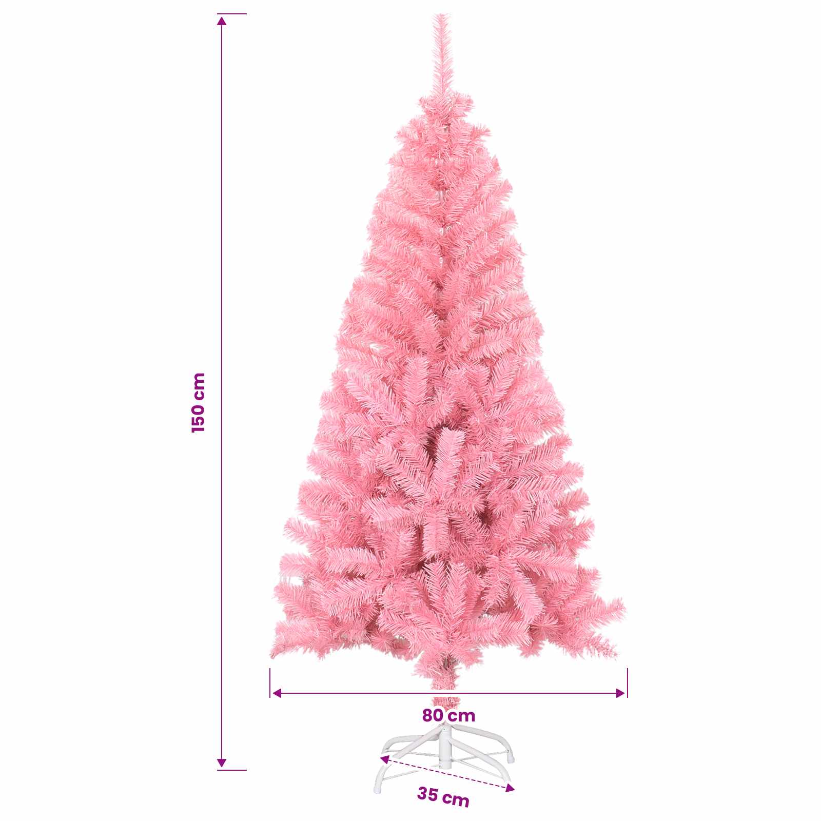 vidaXL Weihnachtsbaum mit LED-Beleuchtung Rosa 150 cm PVC und Stahl – Bild 14