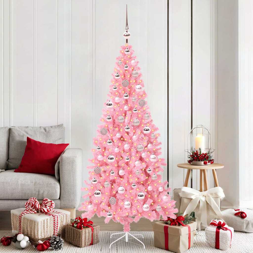 Sapin de Noël avec 300 LED avec support Rose 180 cm PVC