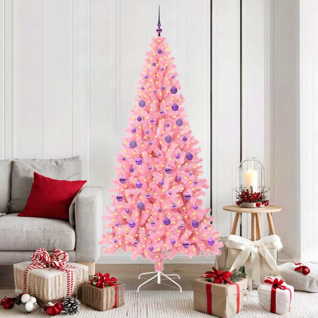 Sapin de Noël avec 300 LED avec support Rose 180 cm PVC
