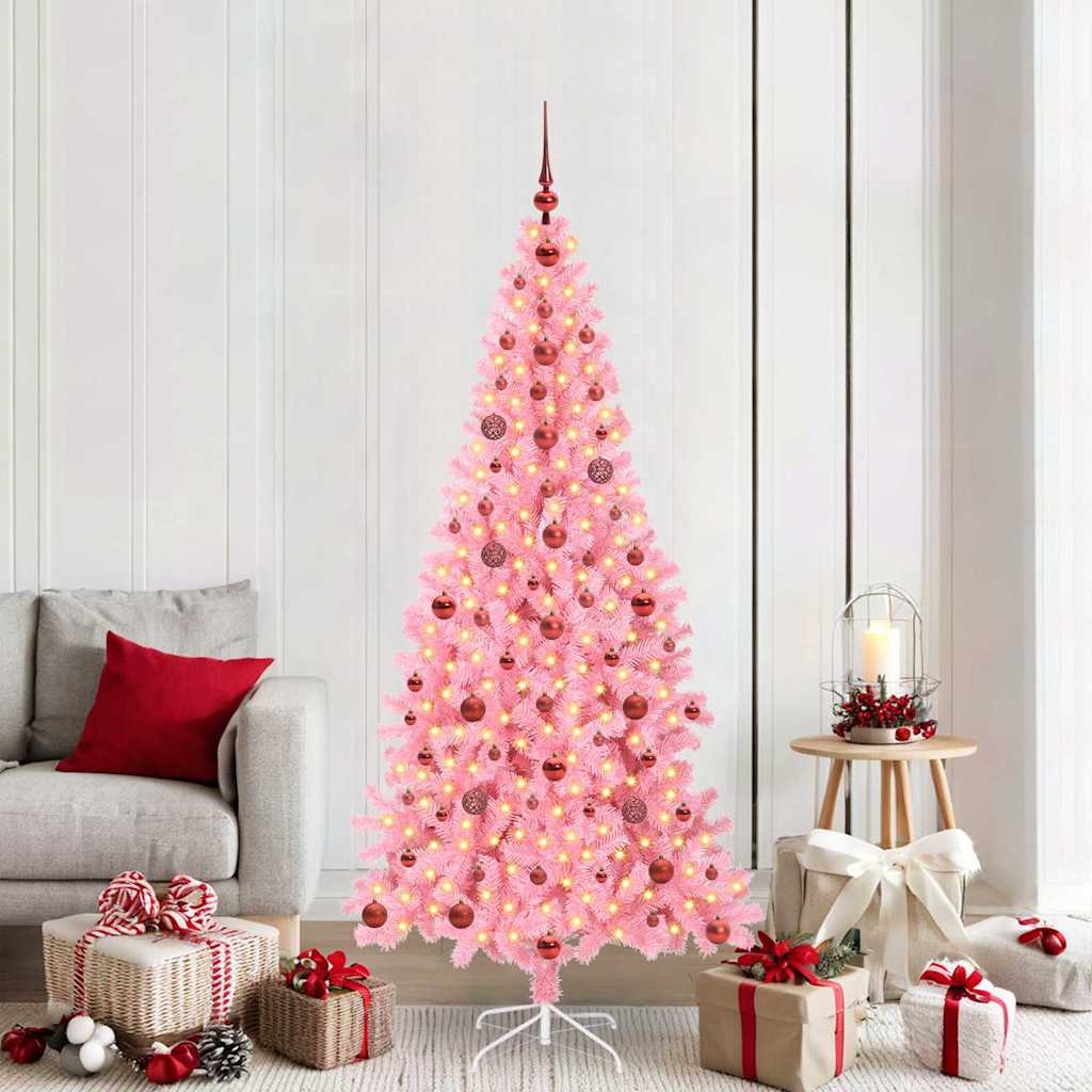 vidaXL Brad de Crăciun cu 300 LED cu suport Roz 210 cm PVC