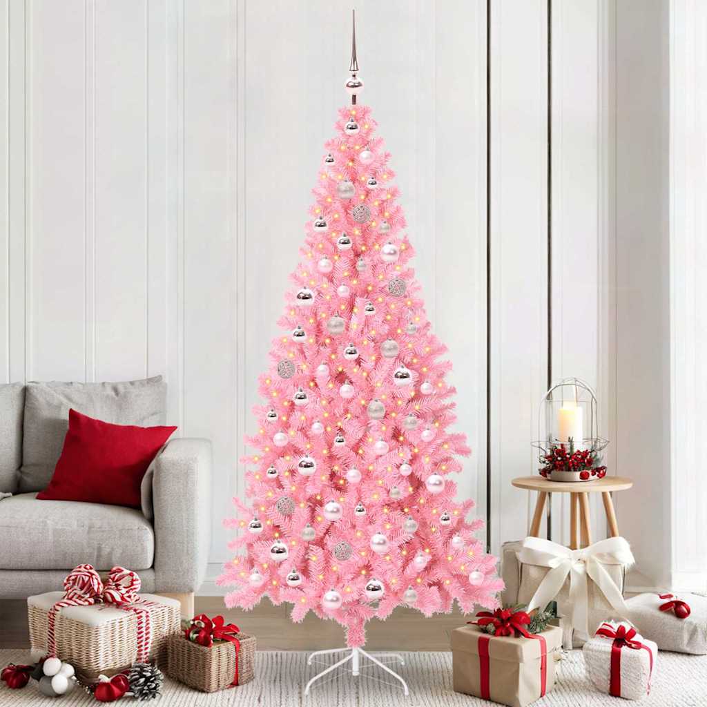 Sapin de Noël avec 300 LED avec support Rose 210 cm PVC