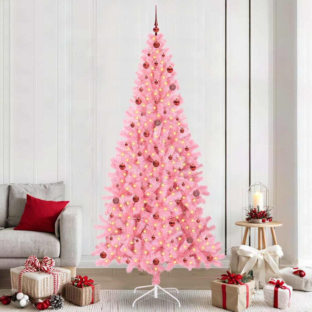 vidaXL Brad de Crăciun cu 300 LED cu suport Roz 240 cm PVC