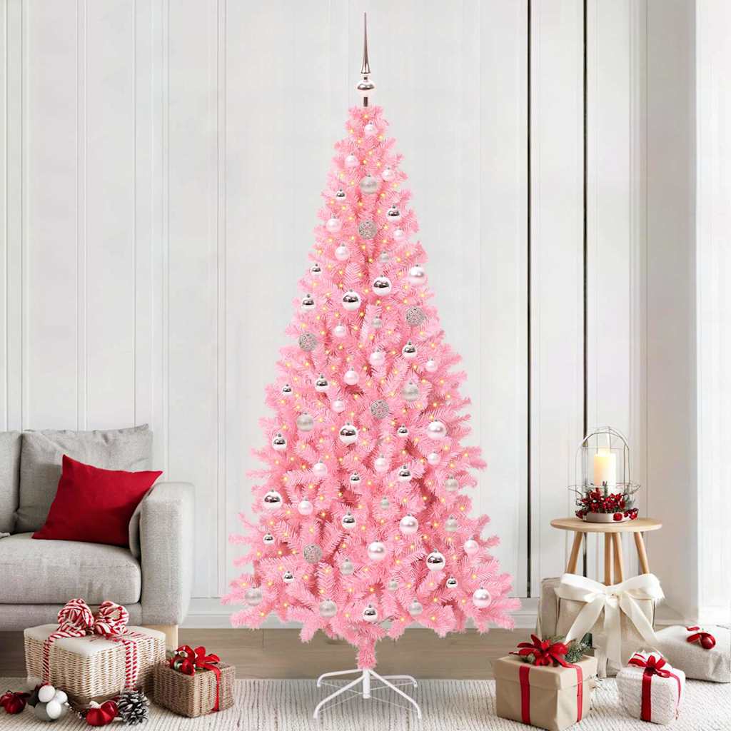 Sapin de Noël avec 300 LED avec support Rose 240 cm PVC