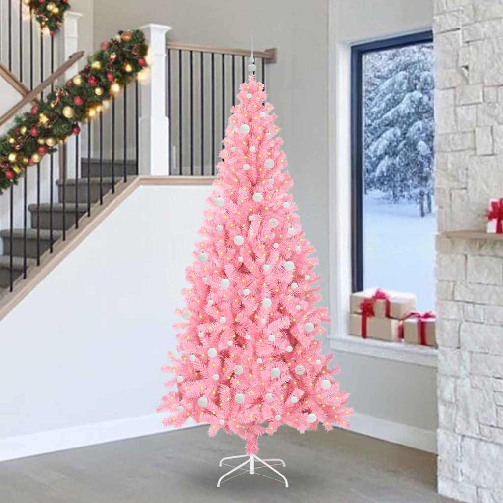 Sapin de Noël avec 300 LED avec support Rose 240 cm PVC