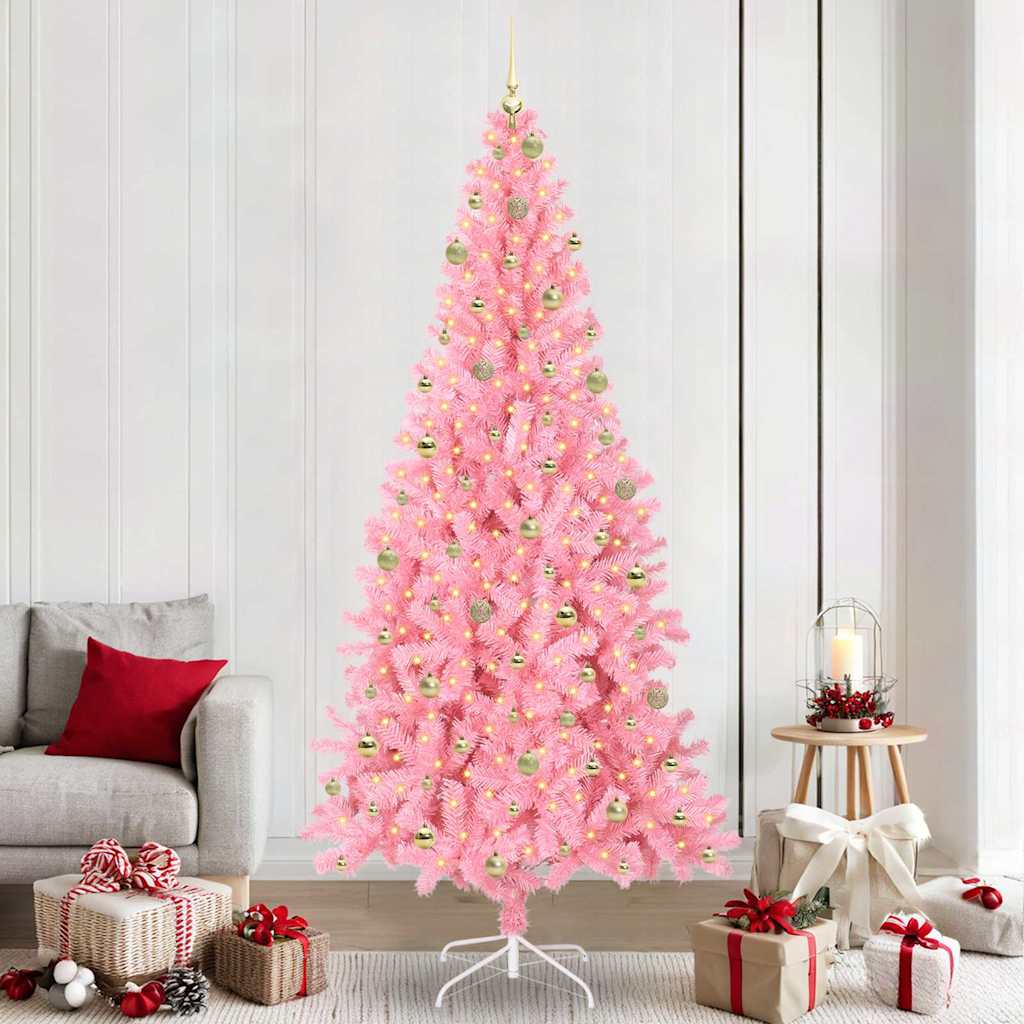 Sapin de Noël avec 300 LED avec support Rose 240 cm PVC